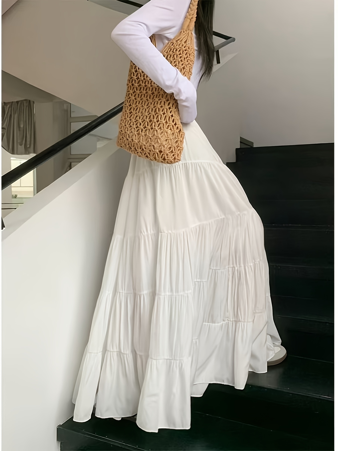 elegant high waist flared midi skirt versatile tiered design