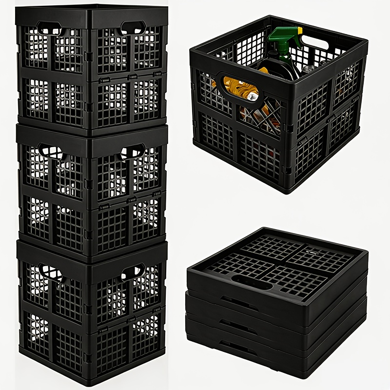 TEMU 3-pack Square Foldable Plastic Storage Baskets With Handles. Easy To Carry And Fold For Space-saving. Ideal For Organizing Snacks, And Other