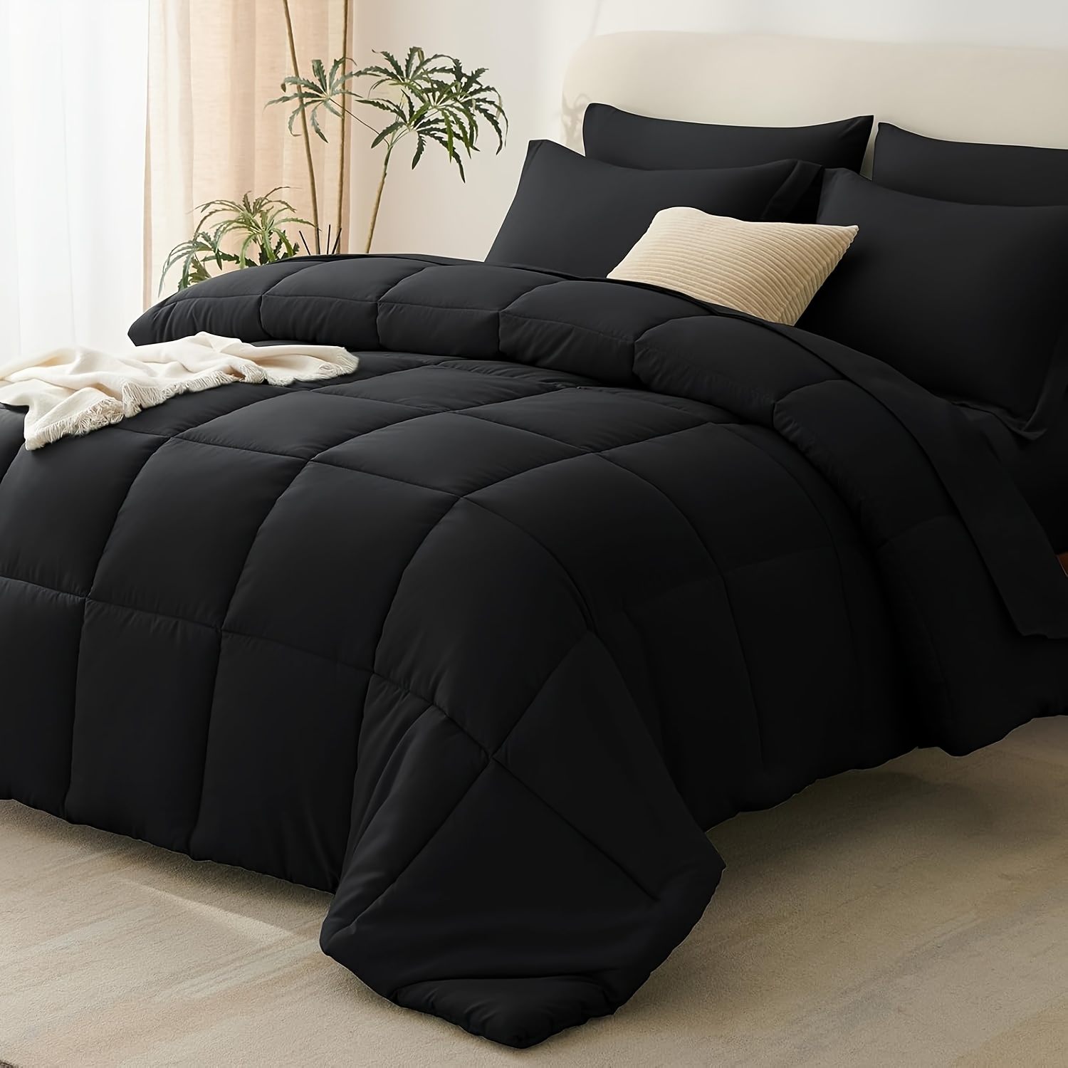 TEMU Queen Comforter Set 3pcs, Lightweight Soft Bedding | No Clumping, Machine Washable, Down Alternative Comforter, Blanket, 2 Shams