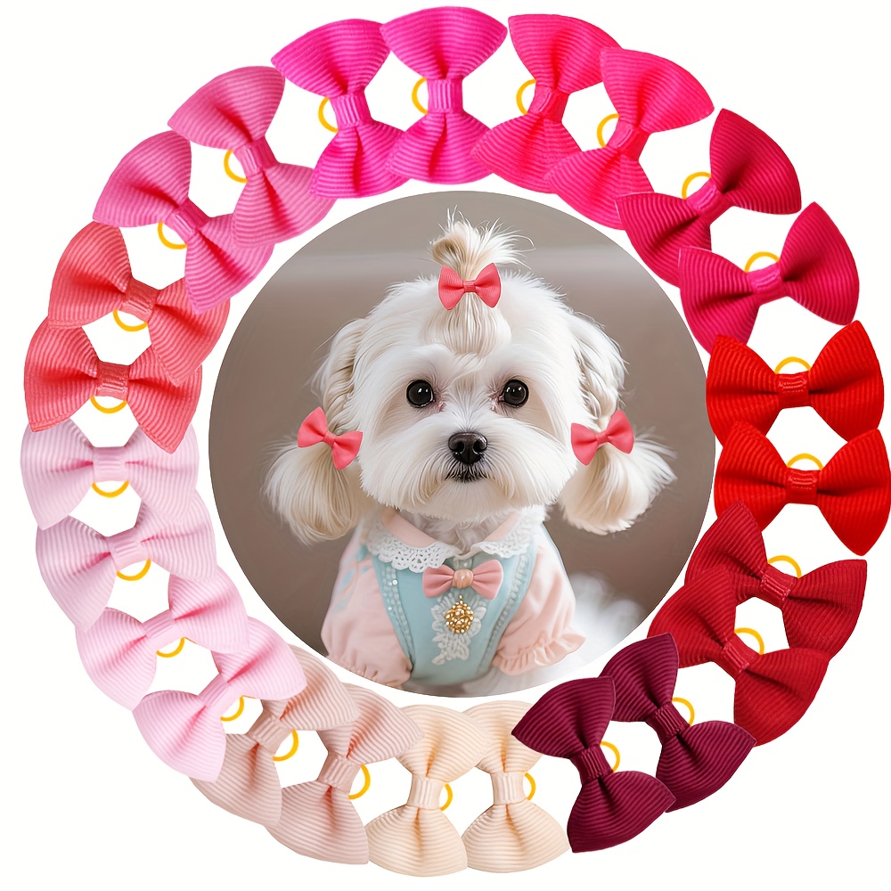 TEMU 40 Pezzi Fiocchi per Cani a | Fiocchi per Cani in Colori Solidi e Colorati, Simpatici Accessori per Capelli per , Fiocchi per Cuccioli in Colori