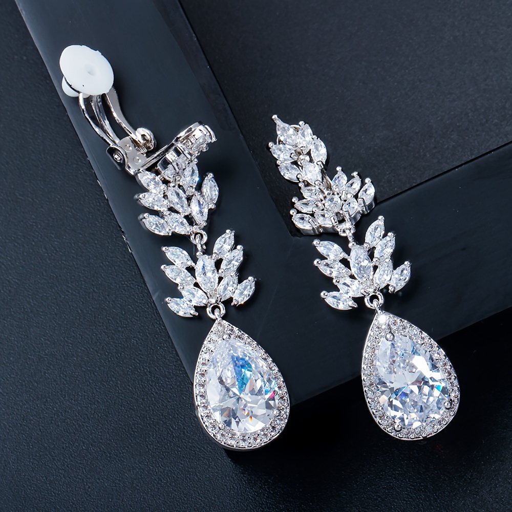 2pcs Non-Pierced Water Drop & Leaf Design Ear Clips, Valentine Gift