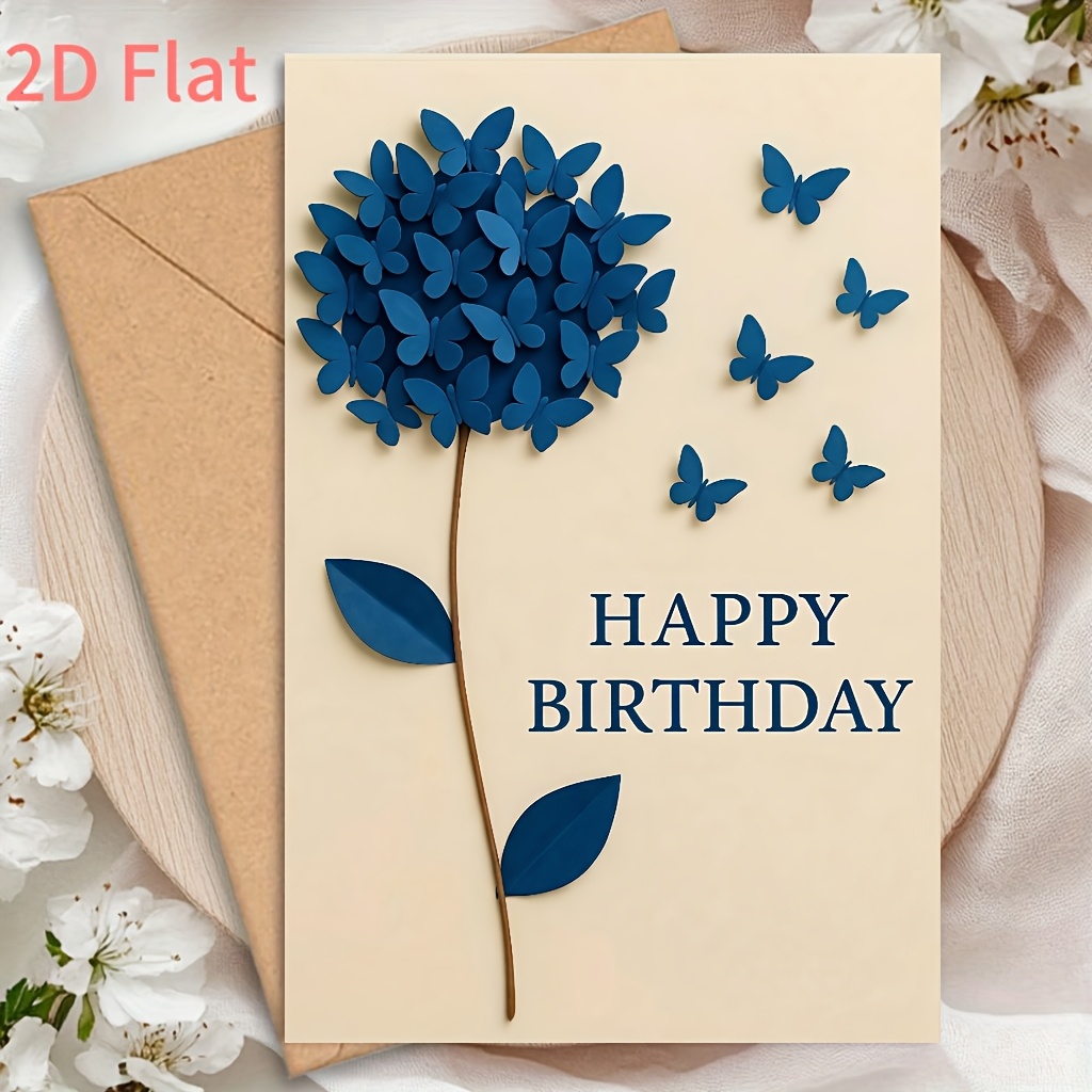 1pc Elegant Blue Birthday Greeting Cards, Designed For , Family, And Colleagues. Unique Cards, Suitable For Men And Women, Perfect For Birthday Wishes And Surprise Gifts, With Envelope. 2d Flat