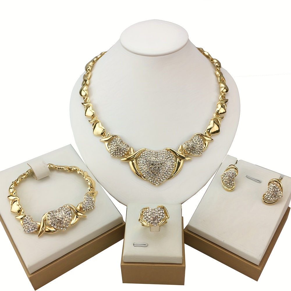 

Yuminglai Chic Women's Jewelry Set - Fashionable Rhinestone-encrusted Zinc Alloy Necklace, Bracelet & Earrings Combo