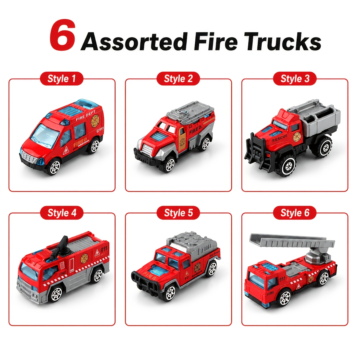 TEMU Mini Fire Truck 6-style Set, Multi-type Rescue Vehicles -one, Exquisite Design And Rich Details, Compact Size For And . Rich Fire Imagination