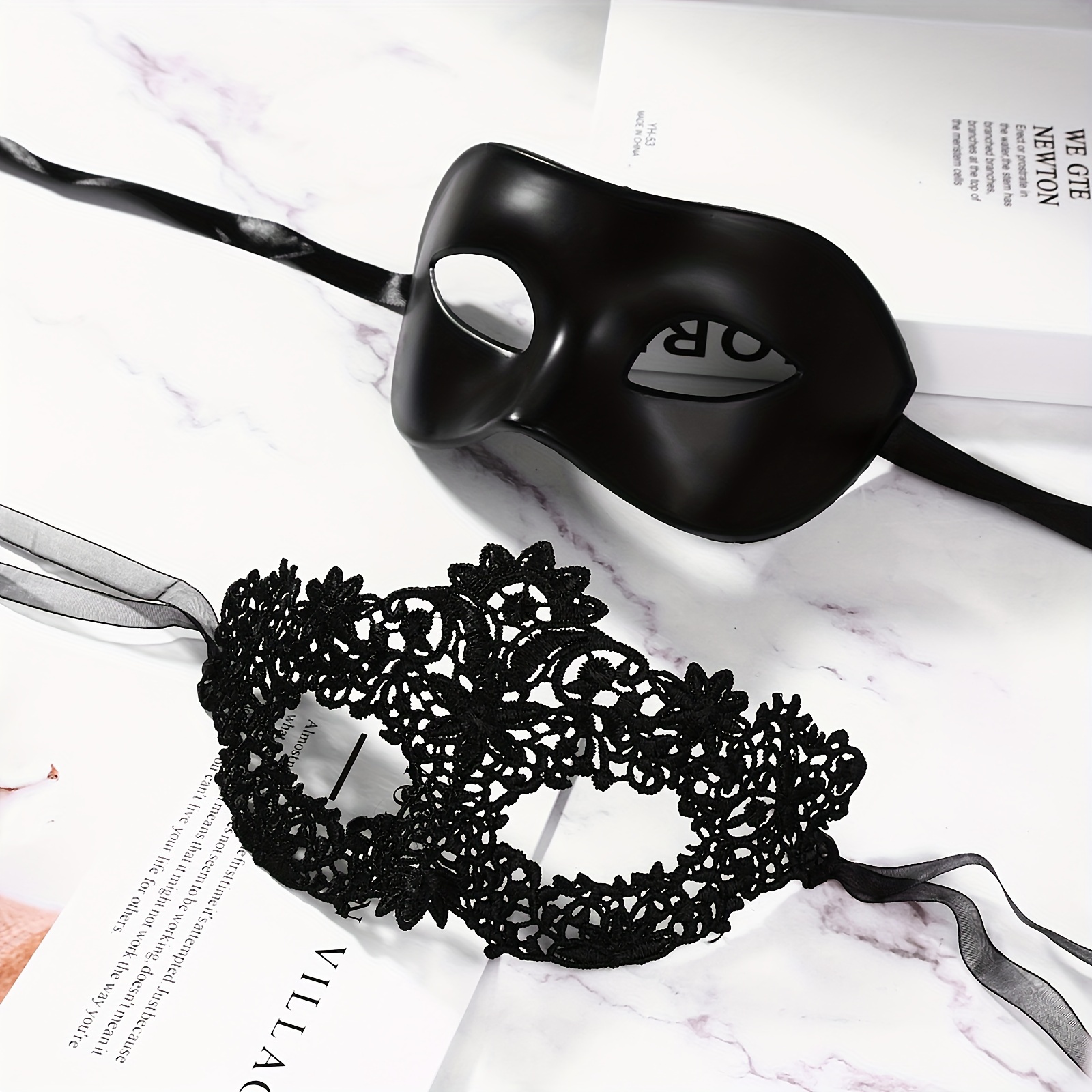 2 pcs masquerade couple masks sexy lace   masks black plastic masks mens and womens masks halloween christmas mardi gras party supplies
