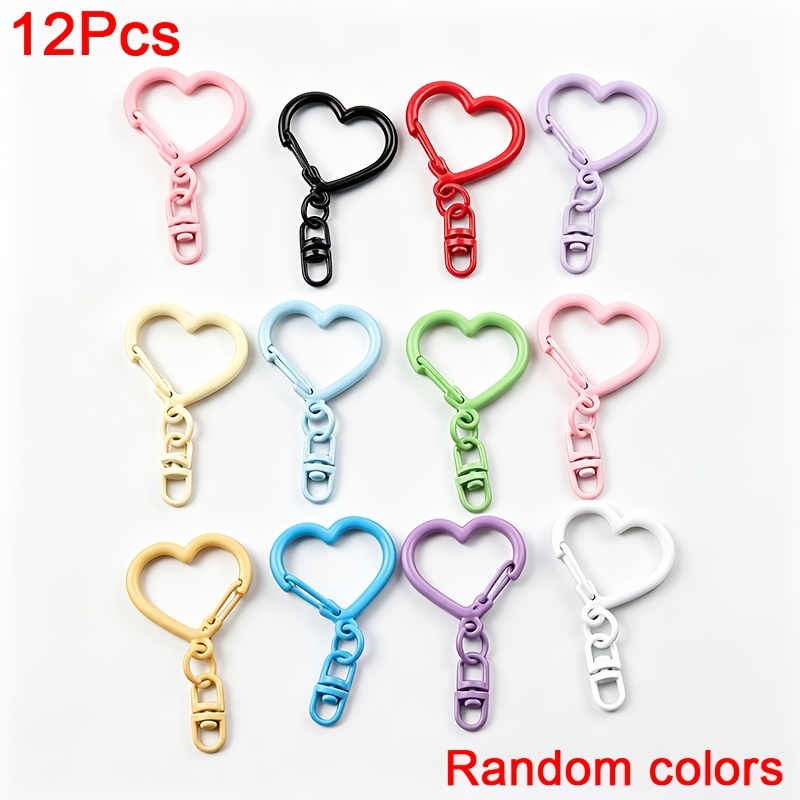 TEMU 12pcs Heart-shaped Keychain, (random ) Cute Candy Colored Metal 8-shaped With Heart-shaped Trigger Spring, Suitable For Diy Crafts, Connectors,