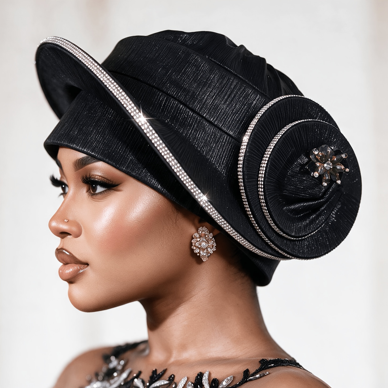 TEMU 1 pièce Accessoire pour cheveux, Chapeau à dessus plat, Chapeau décoratif, Fleur en strass thermocollants, Support de couleur , Décoration de