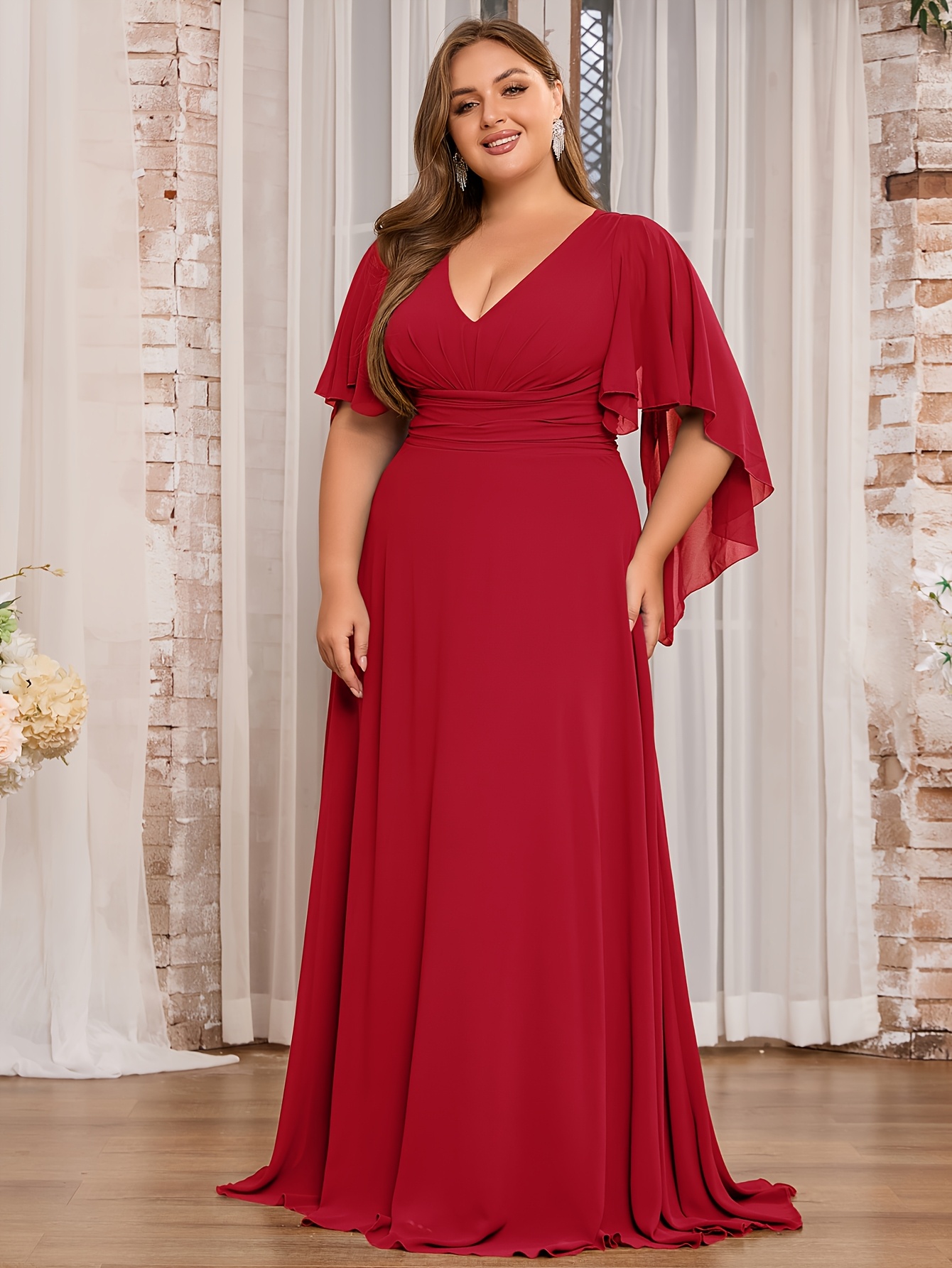Evening Dresses Jcpenney Dresses Special Occasion Plus Size Plus Size  Womens V Neck Sleeve Dress Temu Nigeria