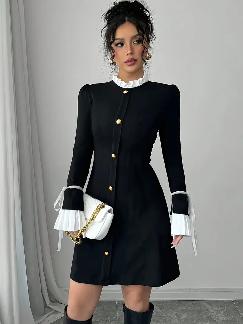 black dress with white cuffs and collar KARL LAGERFELD WHITE COLLAR DRESS - Shirt dress - black