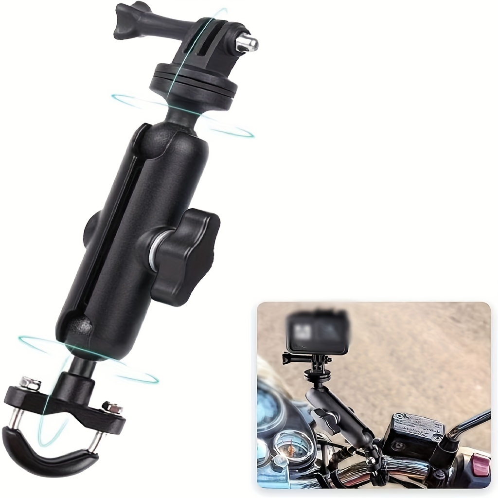 

360° Rotatable Motorcycle Camera Mount Compatible With Hero 11/10/9/8, - Adjustable Arm, Sturdy Pc Material, Holder For Biking - Black (1-pack)