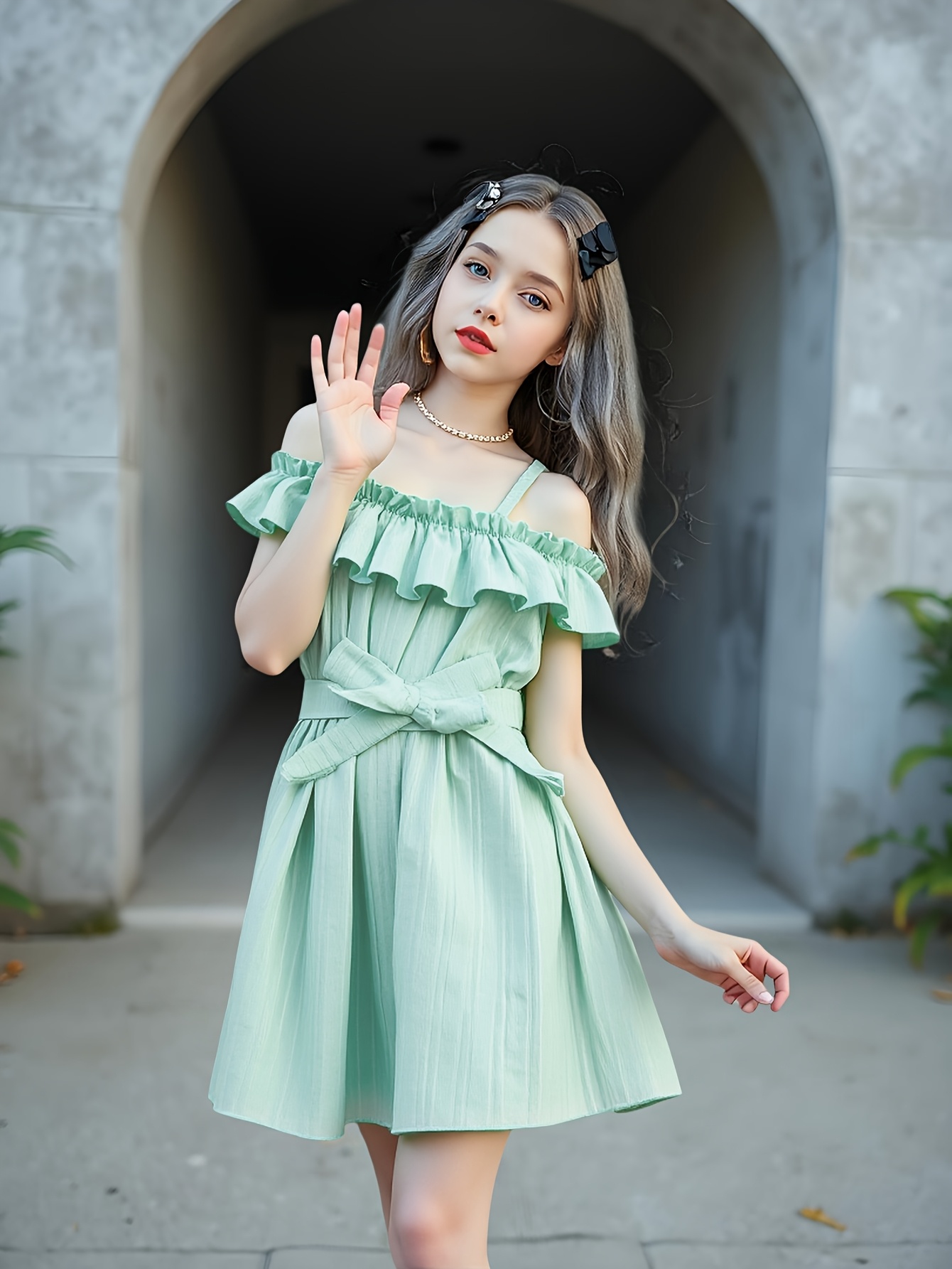 green off the shoulder dress casual Berylove Women Green Maxi Dress A Line Off The Shoulder Pleated Long Wedding Guest Dress, Green / L