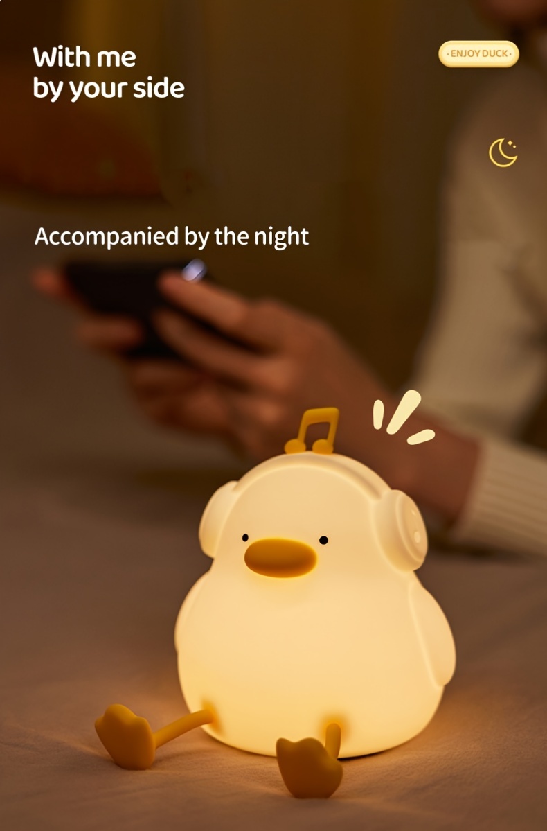 happy duck enjoy duck silicone night light smart patting light usb rechargeable   sleep   sensing atmosphere light three levels dimmable   room decoration christmas birthday gift animal cute duck light Product details 2