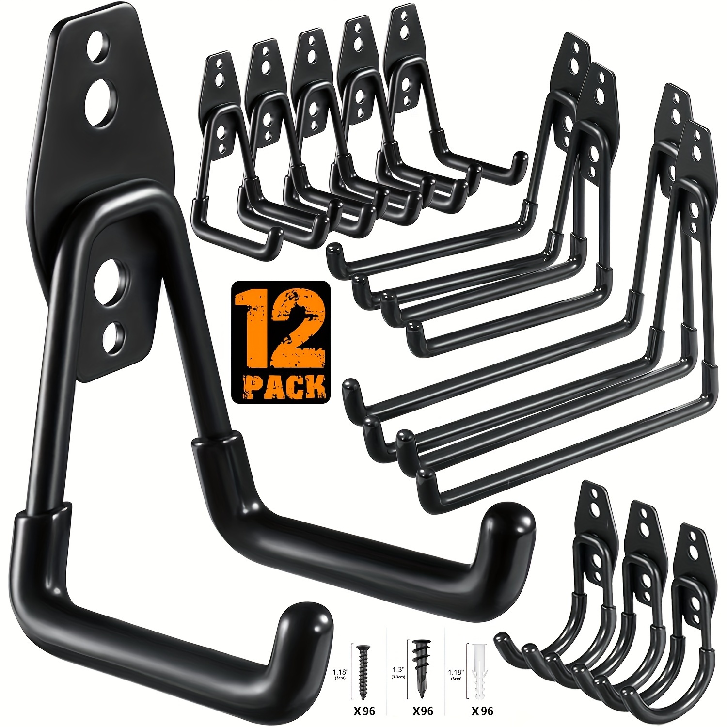 

12/16pcs Garage Hooks Heavy Duty, Utility Steel Garage Storage Hooks, Wall Mount Garage Hanger&organizer For Organizing Power Tools, Ladders, Bulk Items, Bikes, Ropes And More Equipment