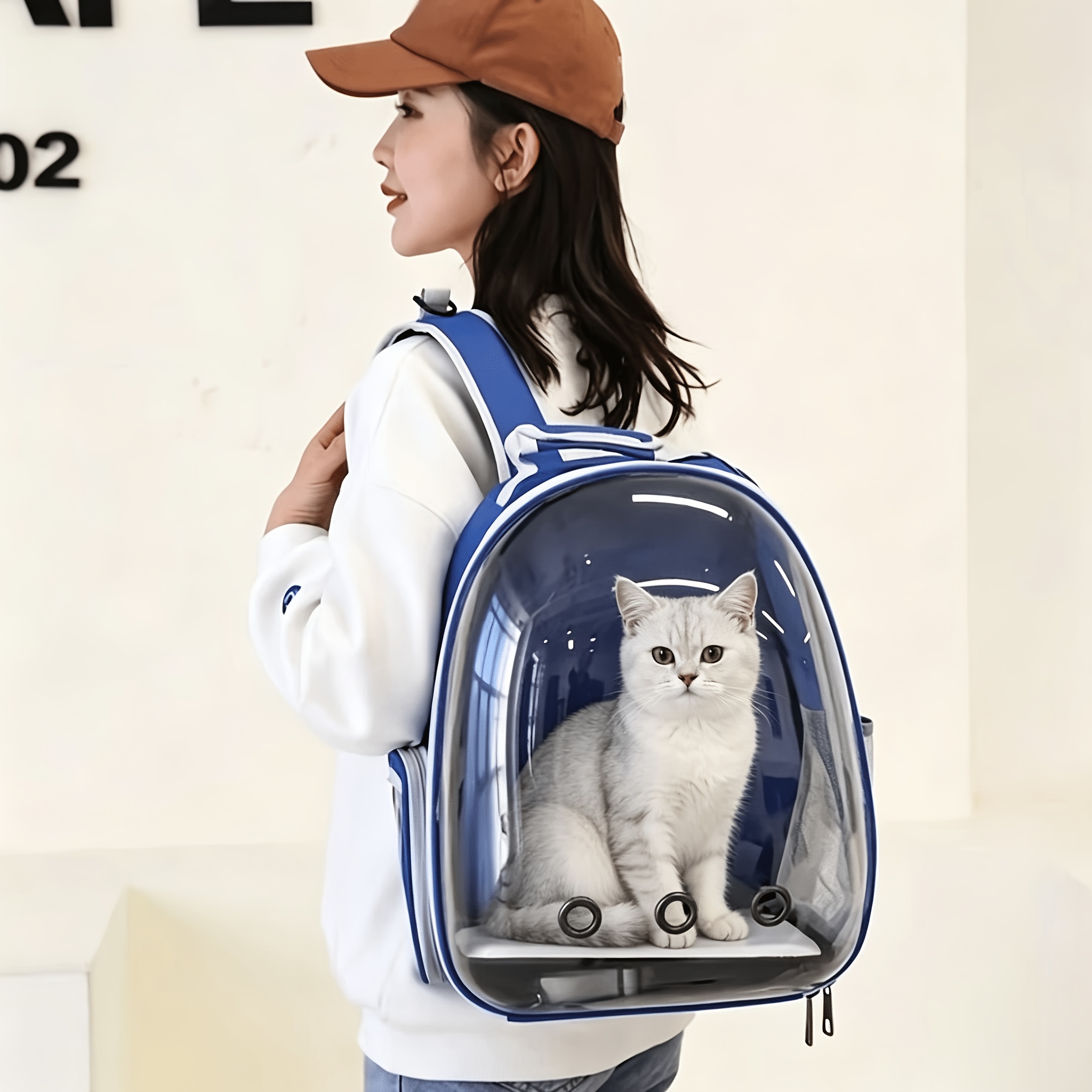 TEMU Space Capsule Pet Backpack Carrier, Multifunctional Portable For Cat Cage With Secure Zipper Closure, Outdoor Travel Backpack For Cats & Small