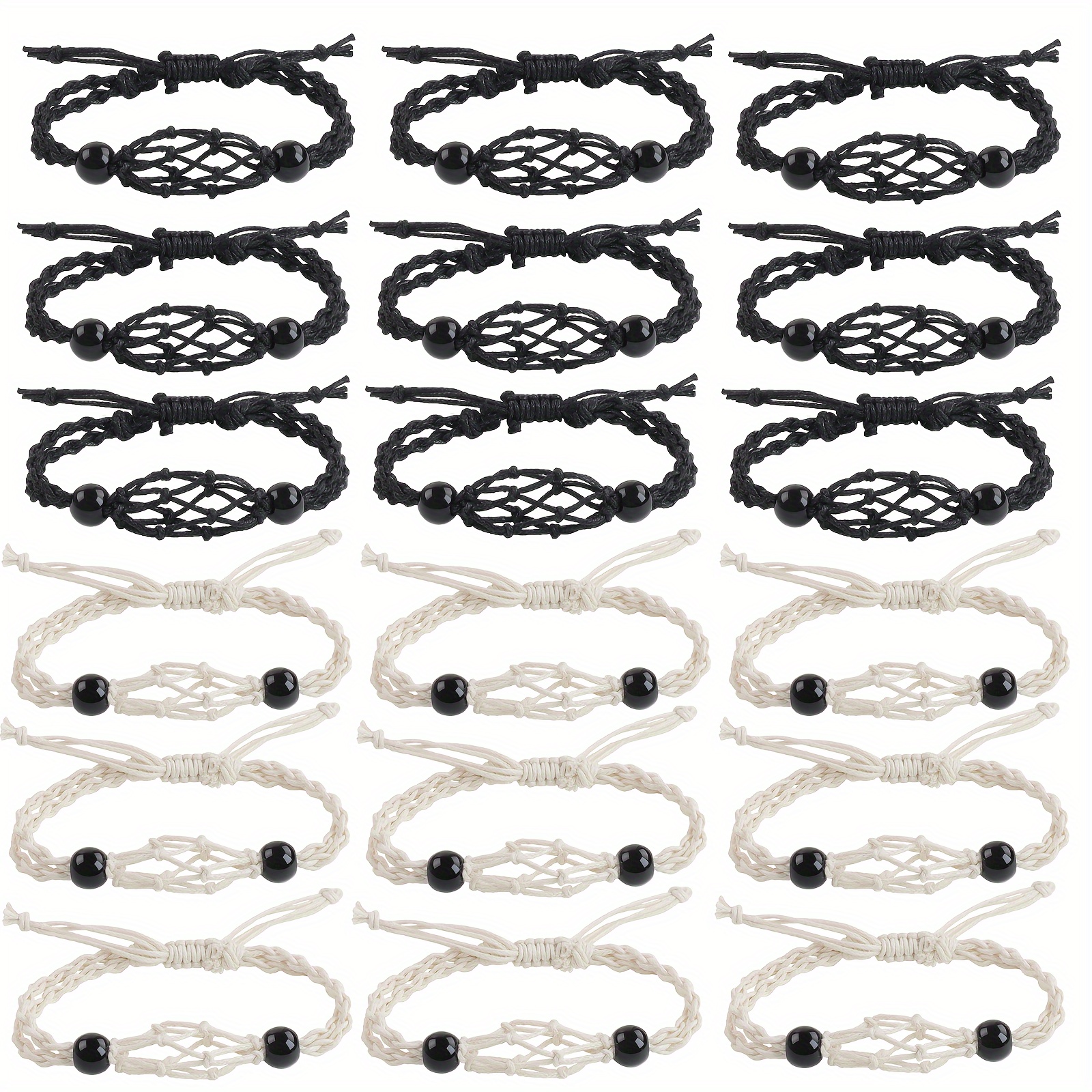 TEMU Un ensemble de 18 bracelets ajustables avec pendentif en cristal et cage. Collier à poche en avec naturelle, bracelet en corde réglable, adapté