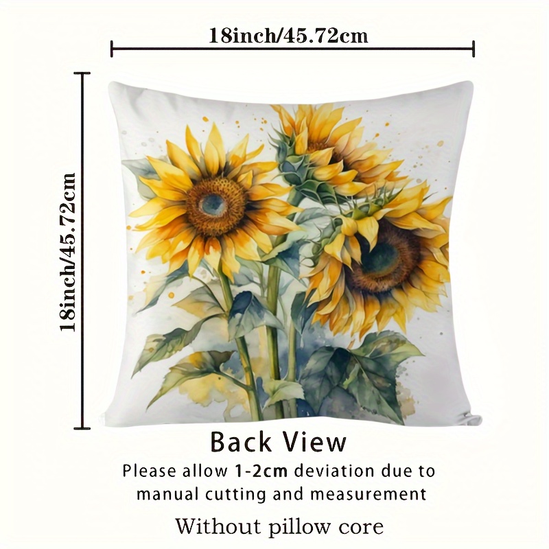

1pc Sunflower Print Cushion Cover Without Filler, Country Home Decor Retro Pillow Case, Square Pillowcase Cushion Cover For Indoor Sofa Living Room Couch Bedroom 18*18inch