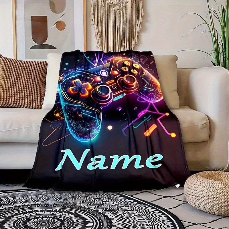 TEMU 1 Stück Individuell gestaltbare Gaming-Controller-Design Flanelldecke – Weiches hypoallergenes Anti-Riss-Polyester, 200–250 g/m² Ganzjahresdecke