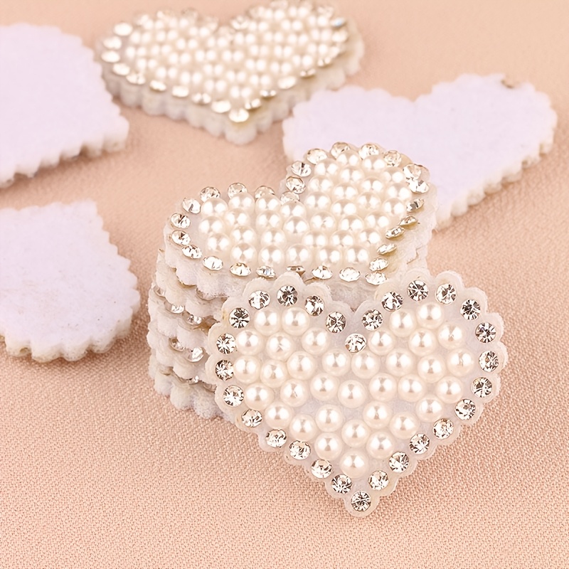TEMU 10pcs Rhinestone Heart Decorative Patches, Handmade Diy Hair Clip Materials, Clothing And Hat Patch Appliques, Suitable For Women's Handicraft