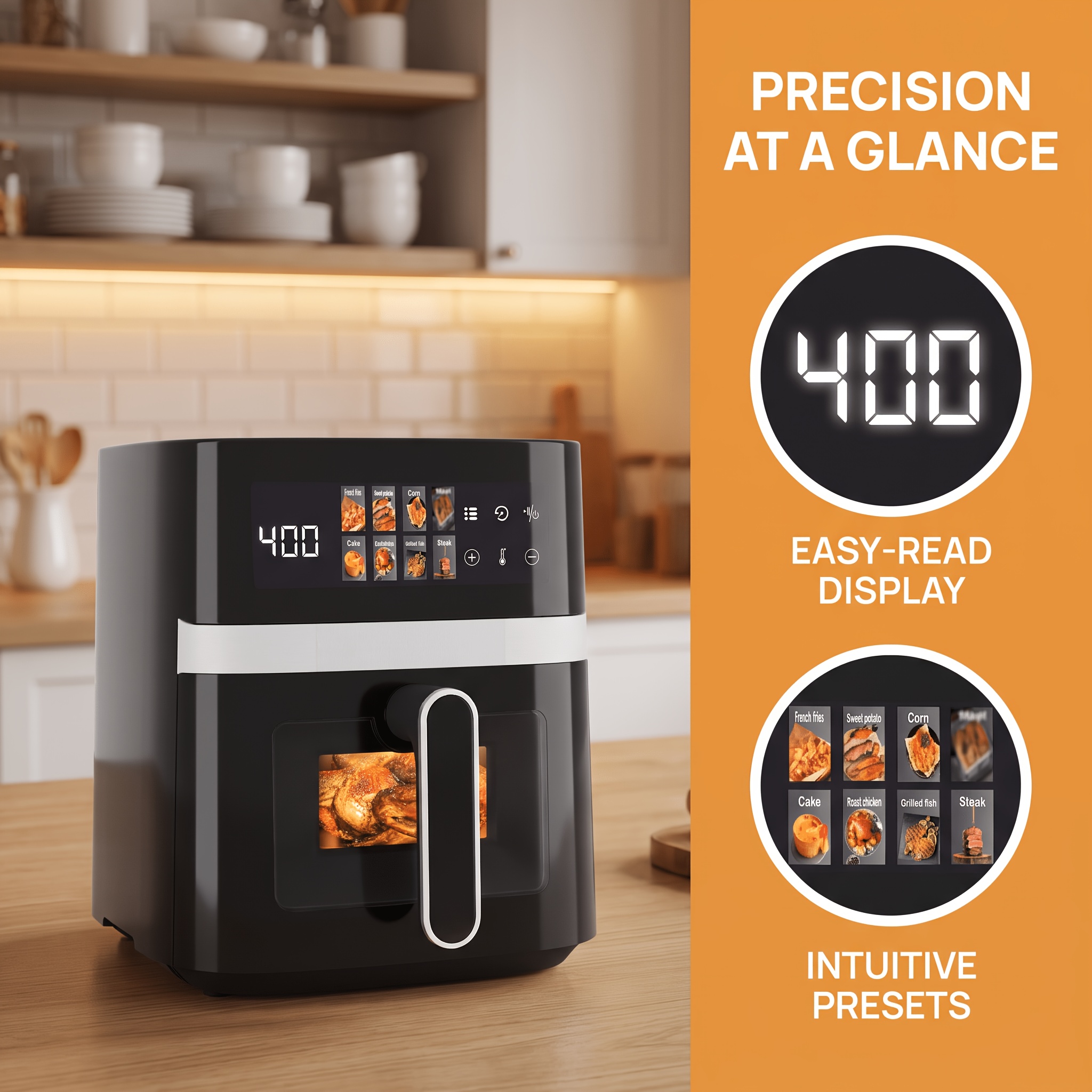 TEMU Grande friteuse à air chaud numérique de 6,5L, four 8-en-1, cuiseur à convection de 1800W avec friteuse antiadhésive et paramètres intelligents,