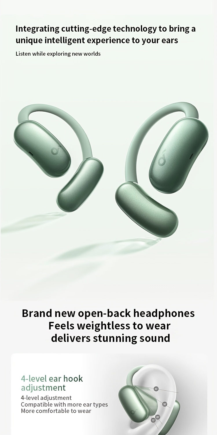 Soundcore by Anker Leap Line Plus Over-Ear AI Slimme Headset, Intelligente Realtime Vertaling, AI Simultaan Tolken, Open-Ear Draadloze Koptelefoon, Lange Batterijduur, Geschikt voor Sport, Hardlopen, Reizen en Uitjes