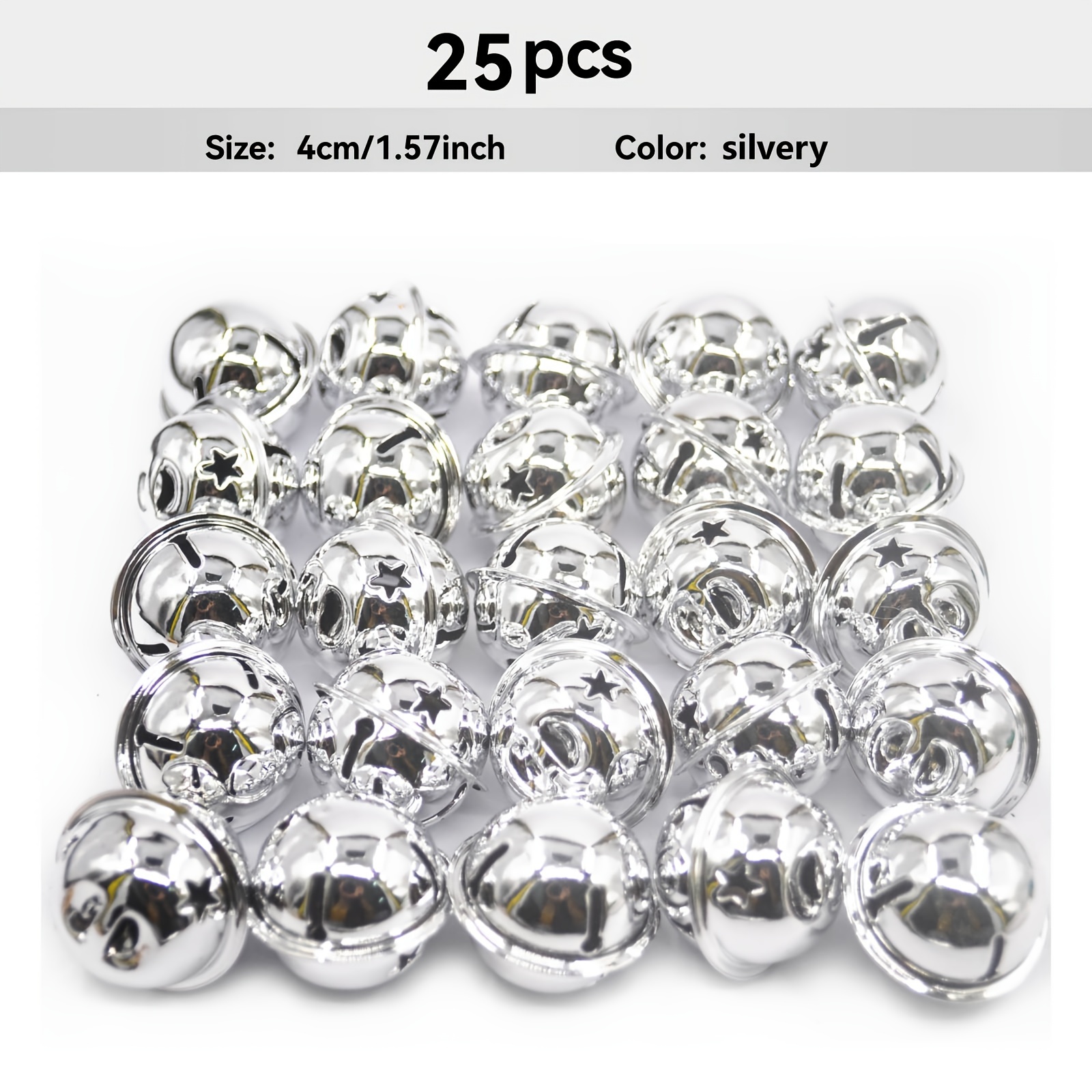 TEMU 25pcs/pack 1.18/1.57inch Classic Christmas Sleigh Bells, Hanging Round Jingle Bells With Star Holes For Christmas Tree Ornaments, Party & Home