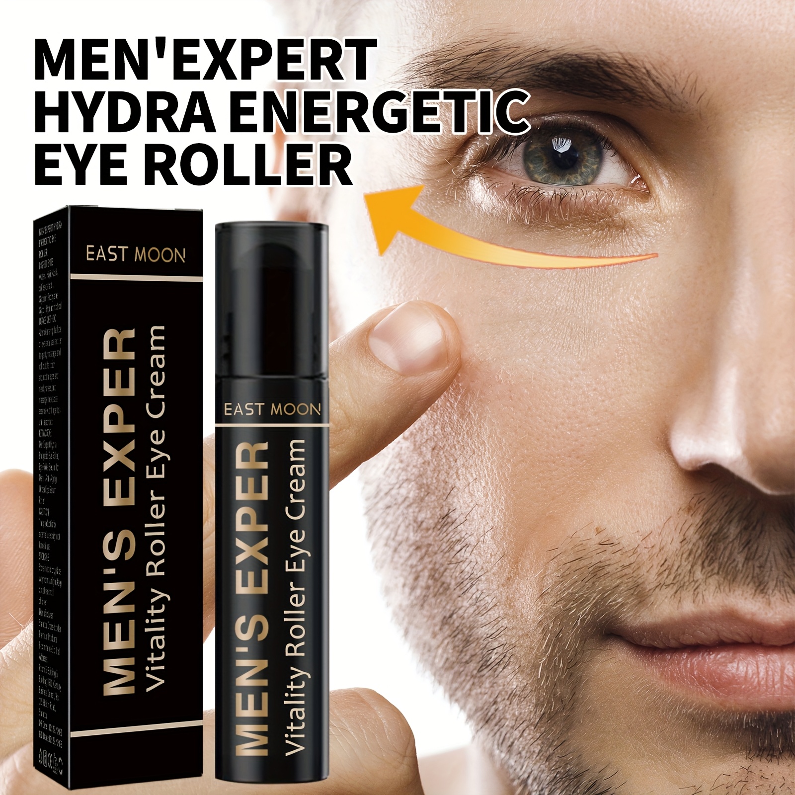 Men's Hydrating Eye Roller with Hyaluronic Acid & Glycerin - Fades Dark Circles, Exfoliating Massage Gel for All Light Beige Types, Alcohol-Free Fragrance-Free, Valentine's Day Gift for Him, Dark Circle, Eye Care, Masculine Packaging, Sleek Rollerball Applicator, Alcoholfree Formula
