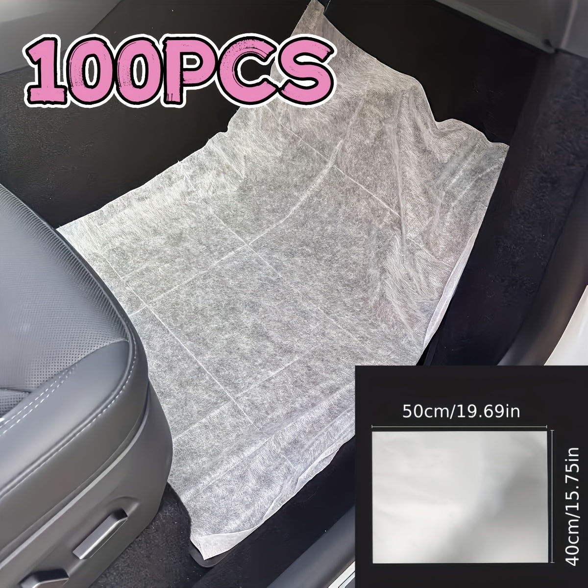 TEMU 100-pack White Disposable Car Floor Mats - Universal, Easy-to-design Paper Protective Mats, Durable, Suitable For Car Detailing And Cleaning, An