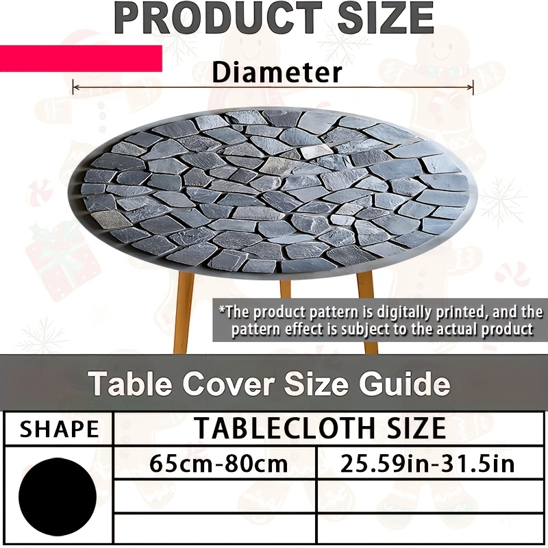 TEMU 1pc, 2d Flat Gray Stone Print Round Tablecloth With Natural And Rustic Style, For Kitchen, Outdoor Picnic, Camping, Garden Party, Event Decor,