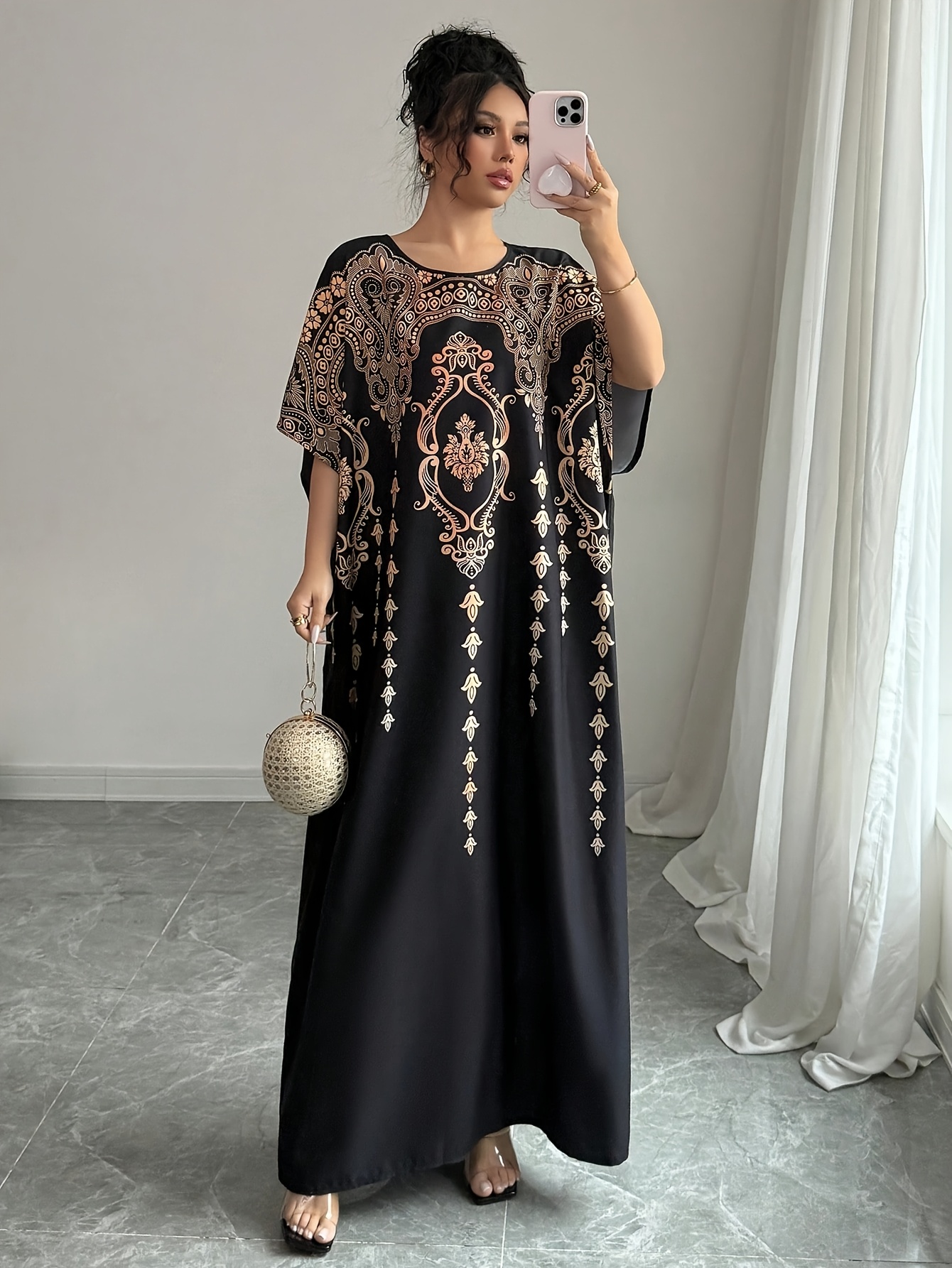 elegante zwarte maxi jurk voor dames met bloemen en Temu Netherlands