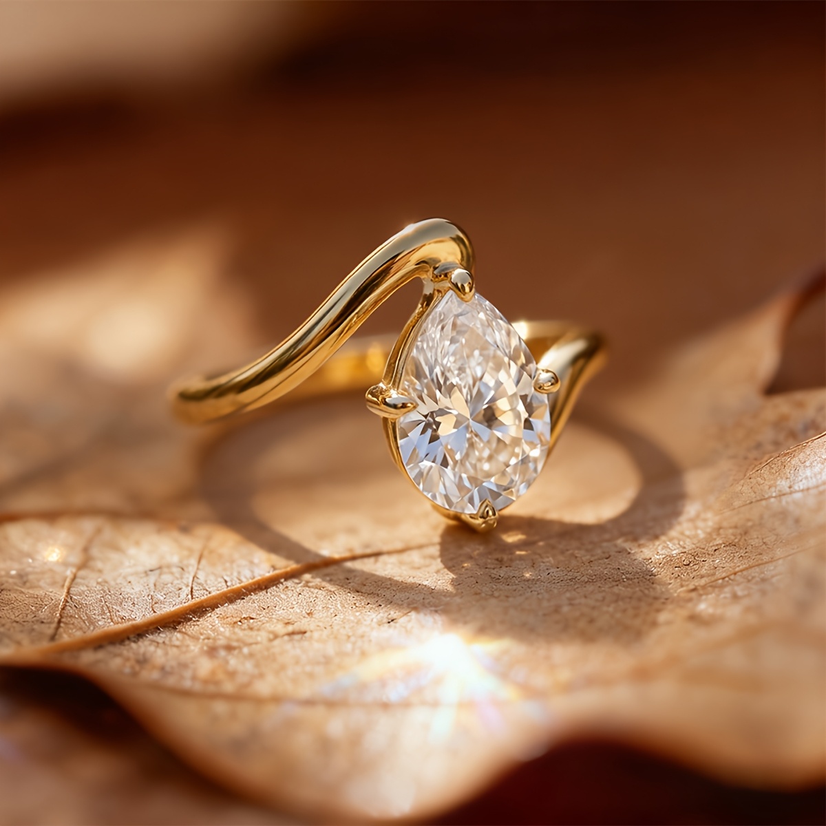 Women's Twisted Arm Water Droplet Ring, Stylish Gift