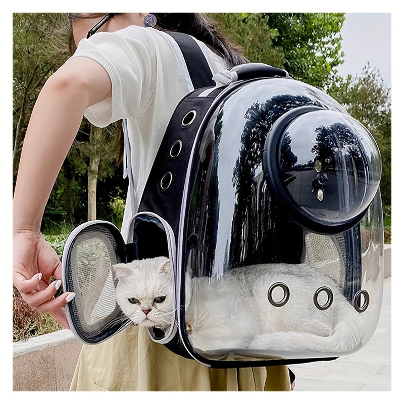 

1pc Transparent Space Capsule Pet Backpack, Breathable Cat & Dog Carrier With Side Opening, Portable Travel Bag With Adjustable Straps For Outdoor Use