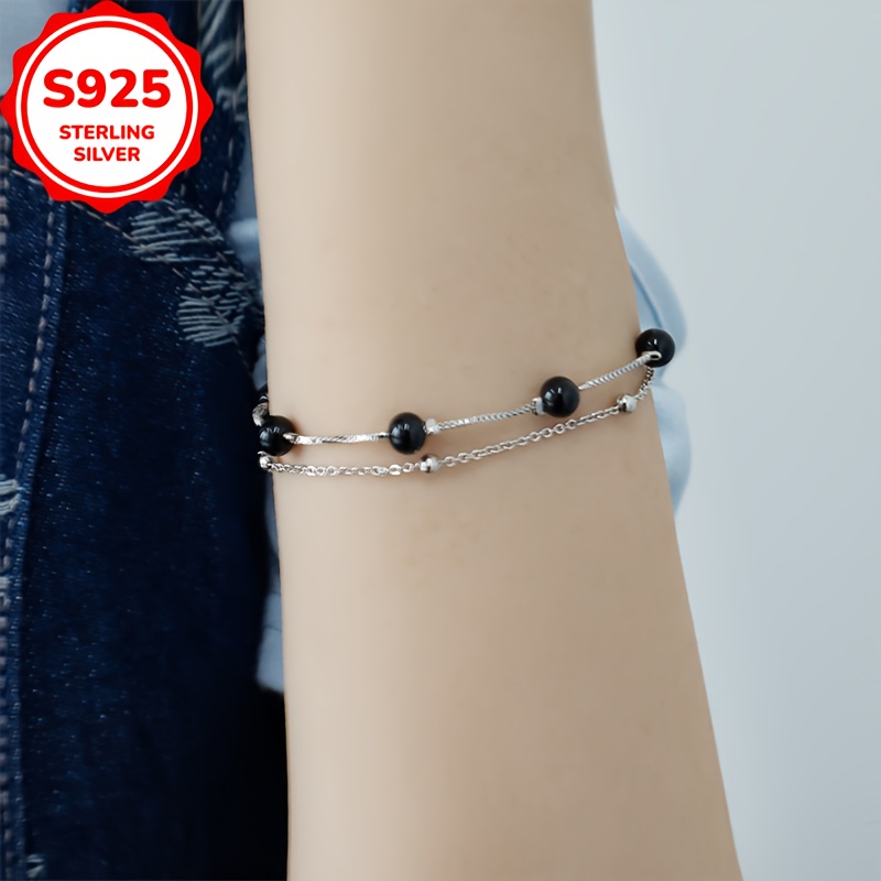 925 Silver Bead Bracelet Double Layer Hypoallergenic Durable Daily Wear Gift