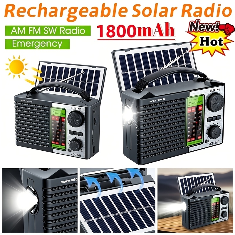 TEMU 2026 New Retro Design Solar Emergency Radio, Equipped With Led Flashlight, Fm/am/vhf Radio, Tf Card And Solar Charging Function. It Has Built-in