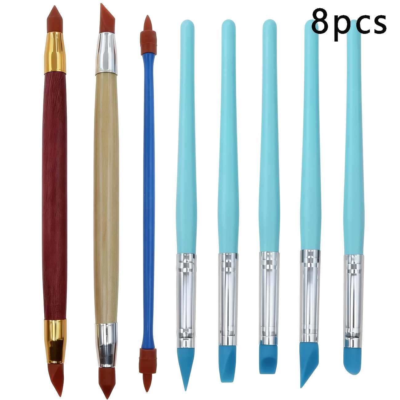 TEMU 8pcs Double-ended Tip Sculpting Brushes With Rubber Heads - Suitable For Clay, Wax, Resin, Polymer, For Modeling, Shaping Tools For Artists,