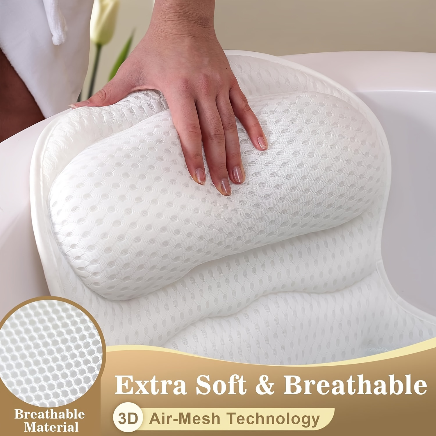 Accessorio Spa Casa Cuscino Per Vasca Da Bagno Con Ventose - Poggiatesta Ergonomico 4D Air Mesh Per Relax Accessorio Bagno - 12