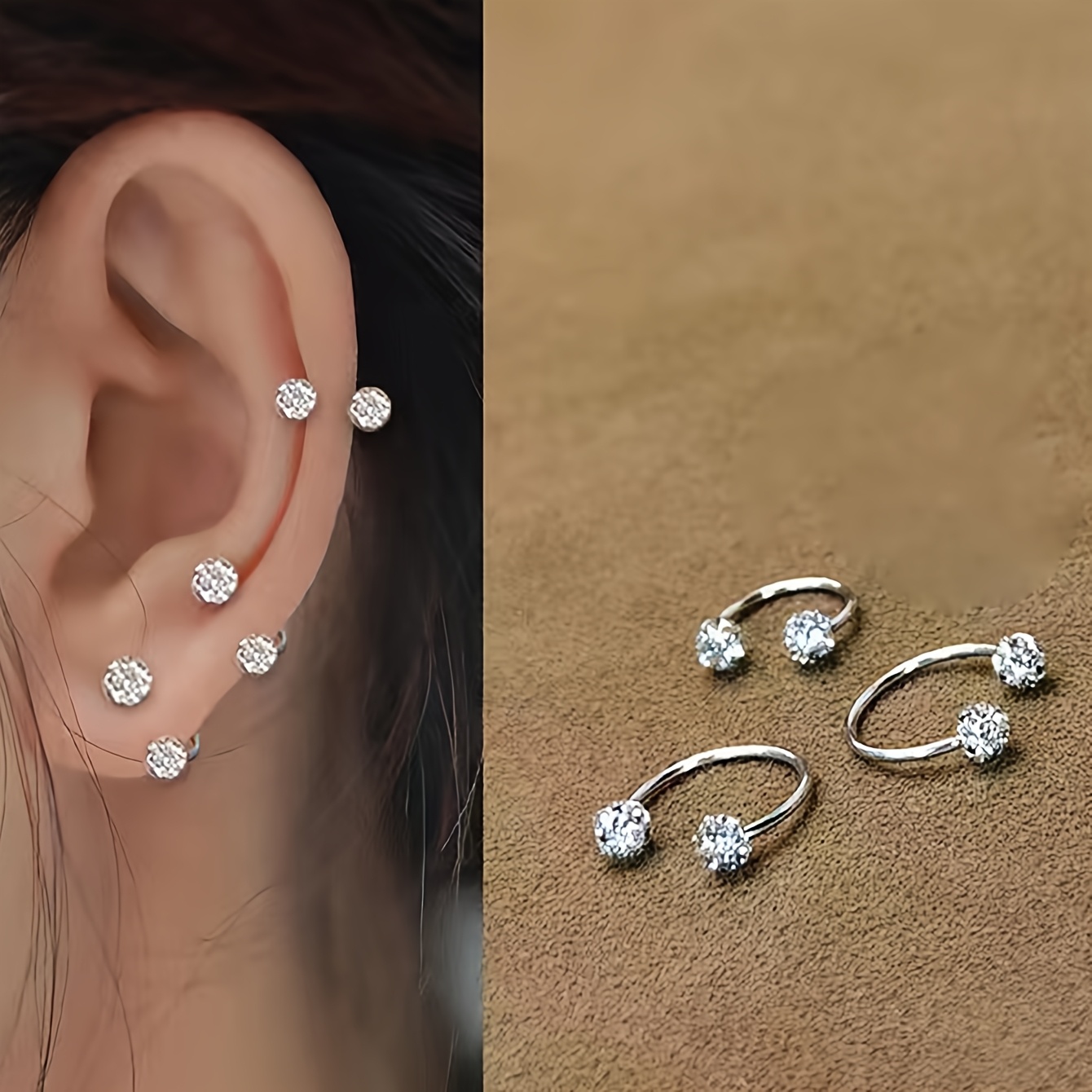 Image of 3pcs Set Of Exquisite Minimalist Stainless Steel Ball Earrings Ear Bone Nail Set For Women, Daily Layered Gift