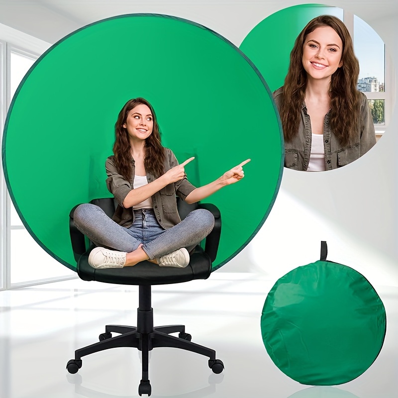 

Green Backdrop Portable Webcam Background Folding Round Green Screen Chair Backdrop For Home Video Conference Live Streaming Broadcast