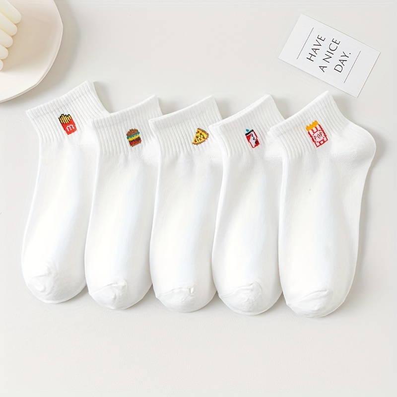 

5 Pairs Simple Cartoon Pattern Ankle Socks, Comfy & Breathable Short Socks, Women's Stockings & Hosiery