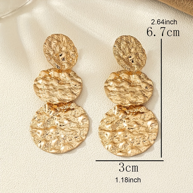2pcs Sexy Geometric Round Dangle Earrings Textured Golden Finish Iron Material