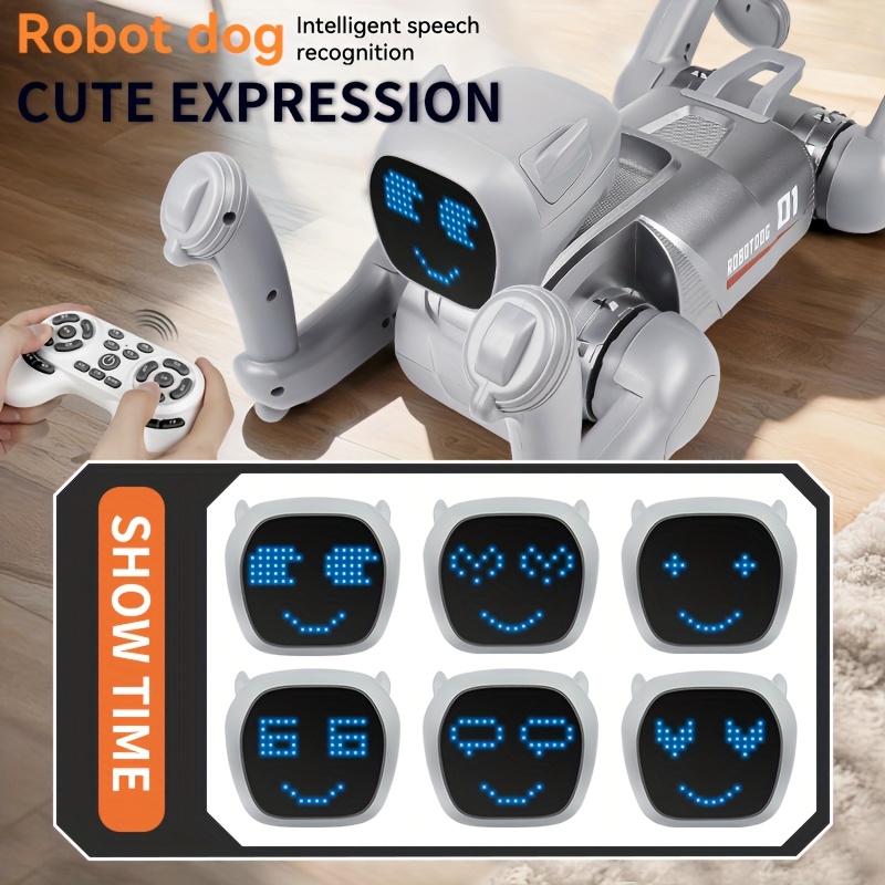 Išmanusis robotas šuo žaislas su programėle ir nuotoliniu valdymu, belaidis/belaidis/5G ryšys, programuojamas su įrašymu, 12+ iš anksto įdiegti komandos, ekspresyvus veido atpažinimas, USB įkraunamas ličio baterija maitinamas robotas augintiniui berniukams ir mergaitėms - Ide