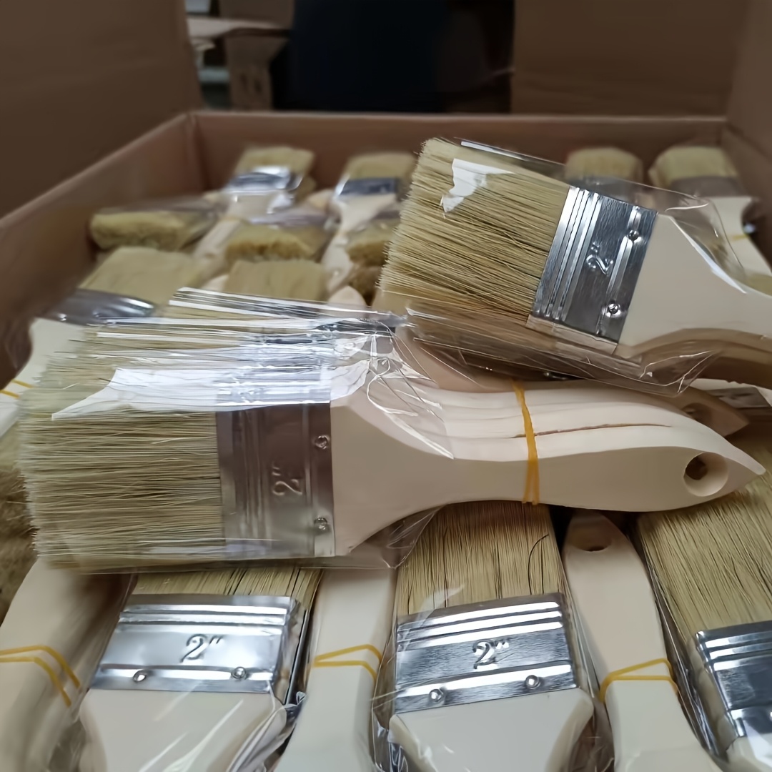 10pcs flat paint brushes 5 08cm with wooden handles metal ferrules multi purpose for art crafts painting varnishing   applications indoor outdoor use for   projects durable plastic handles
