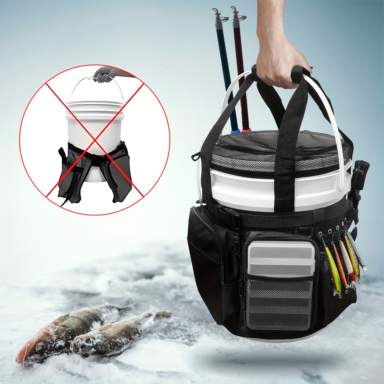 5 gallon fishing bucket organizer bucket cover outdoor ice - Temu