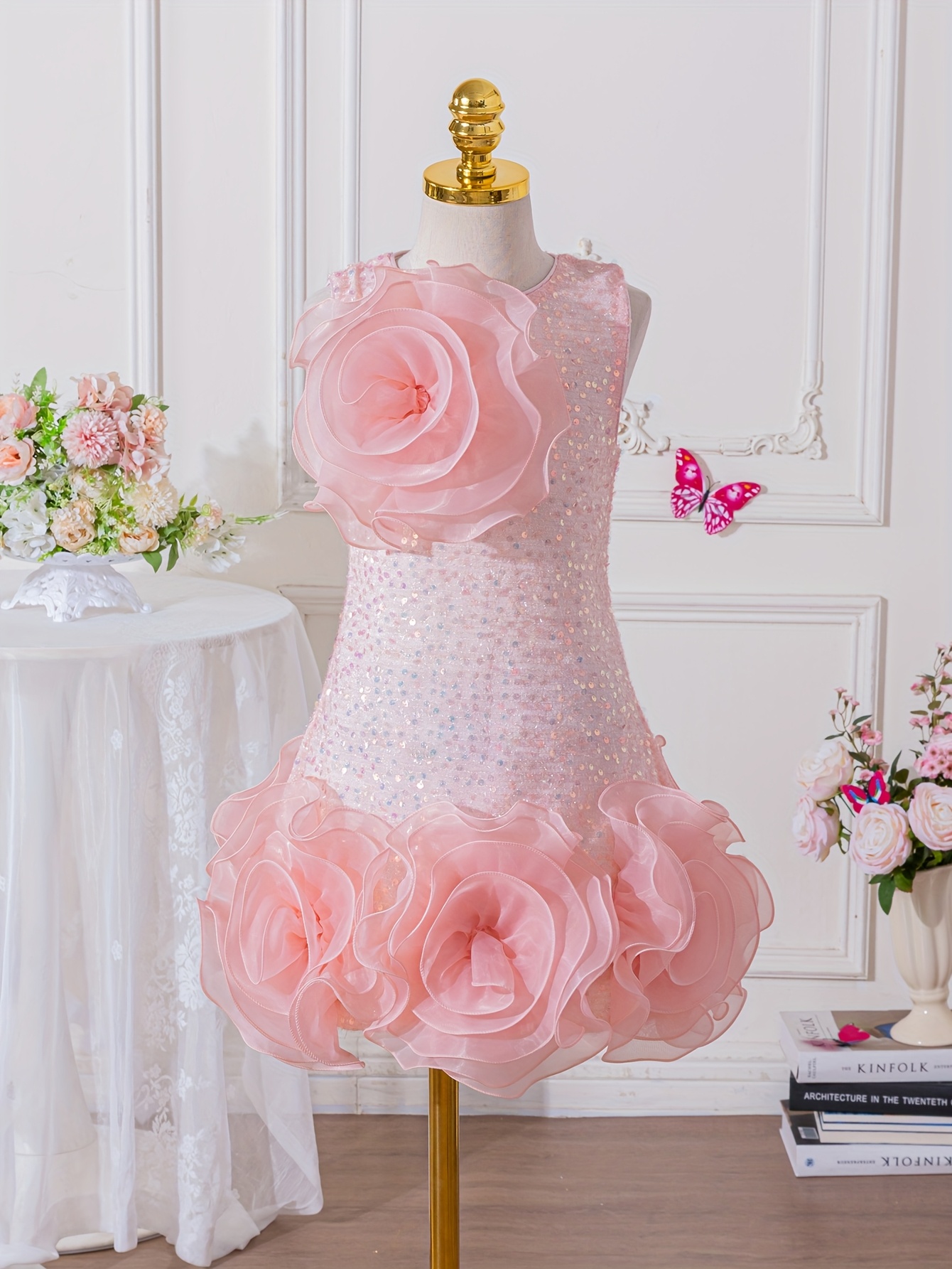 open lace back dress Pink Princess Flower Girl Dress main image 1