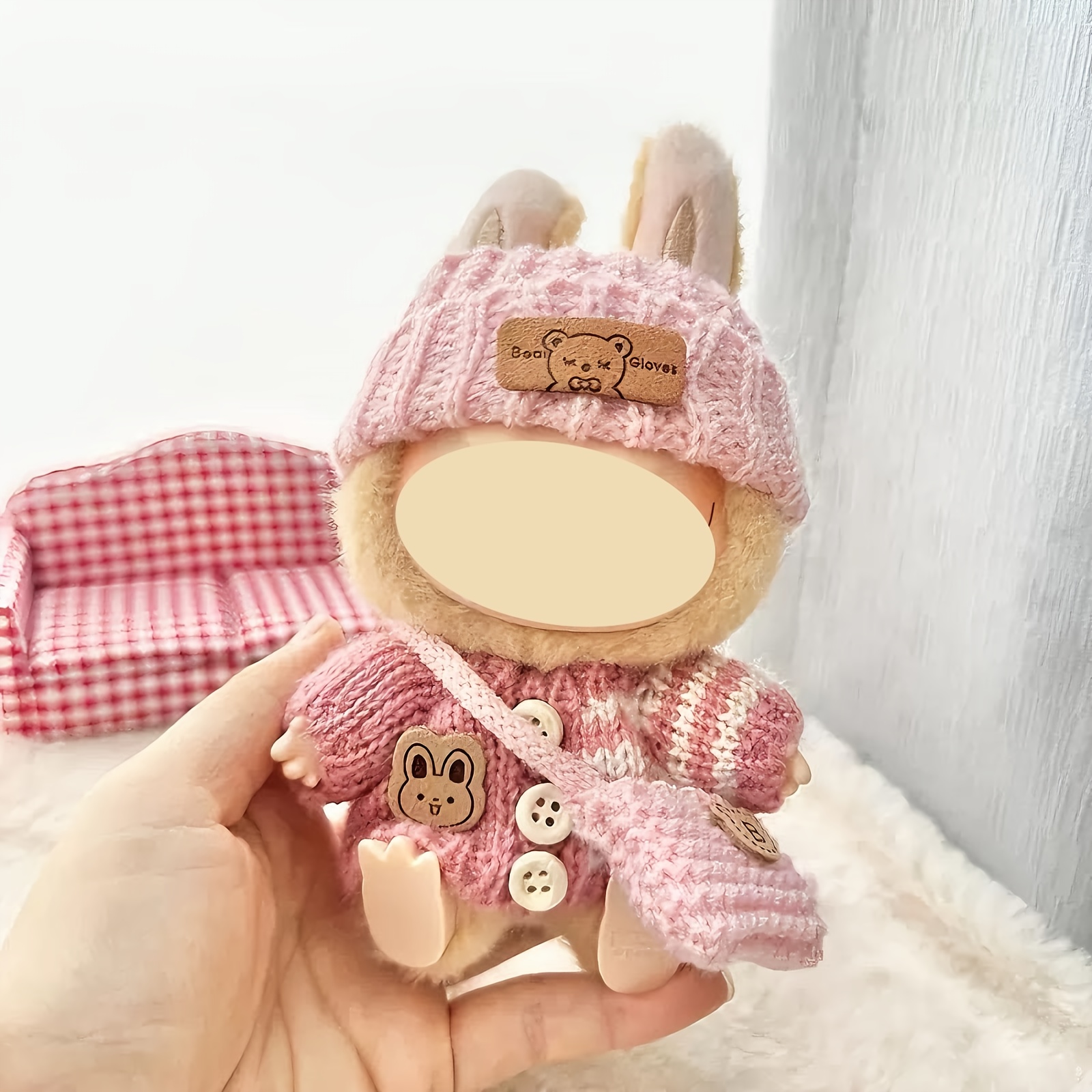 fashion clothes for labubu no doll handcrafted crochet 3pcs set cute clothes bag hat diy stylish fun pink clothes accessories for   daughter kid birthdays anniversary holiday gifts