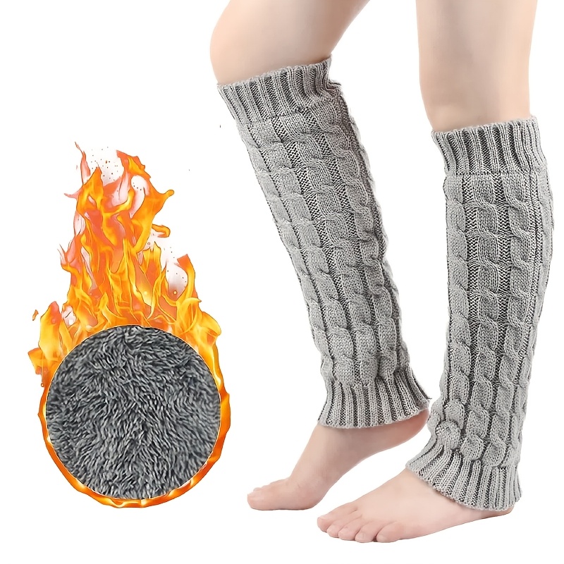 

1 Paire de Chaussettes de Jambes en pour Femmes, 60% Acrylique 40% Polyester, Couleur Unie, Doublure en Peluche, Motif Rayé, Lavable en Machine, Chaussettes de Pied pour un et les Réunions