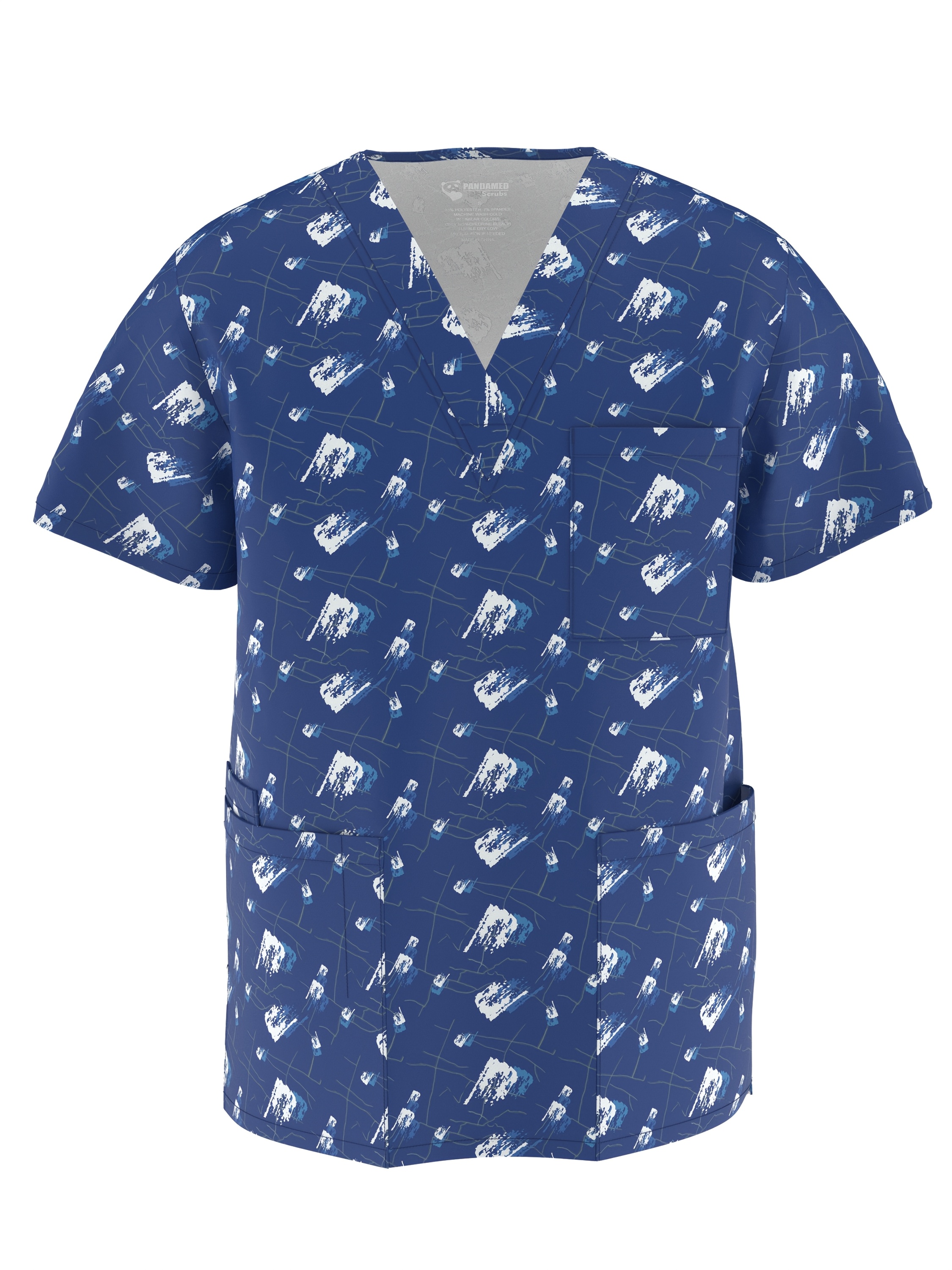 Pandamed Scrubs Men Stretch V-Neck Scrub Top with Whale Print, Machine Washable, Pockets, All-Season Comfort for Nurses & Professionals(PSM105 M003), Scrubs for Nurses, Healthcare Professional Apparel, Playful Attire, Smooth Elasticit