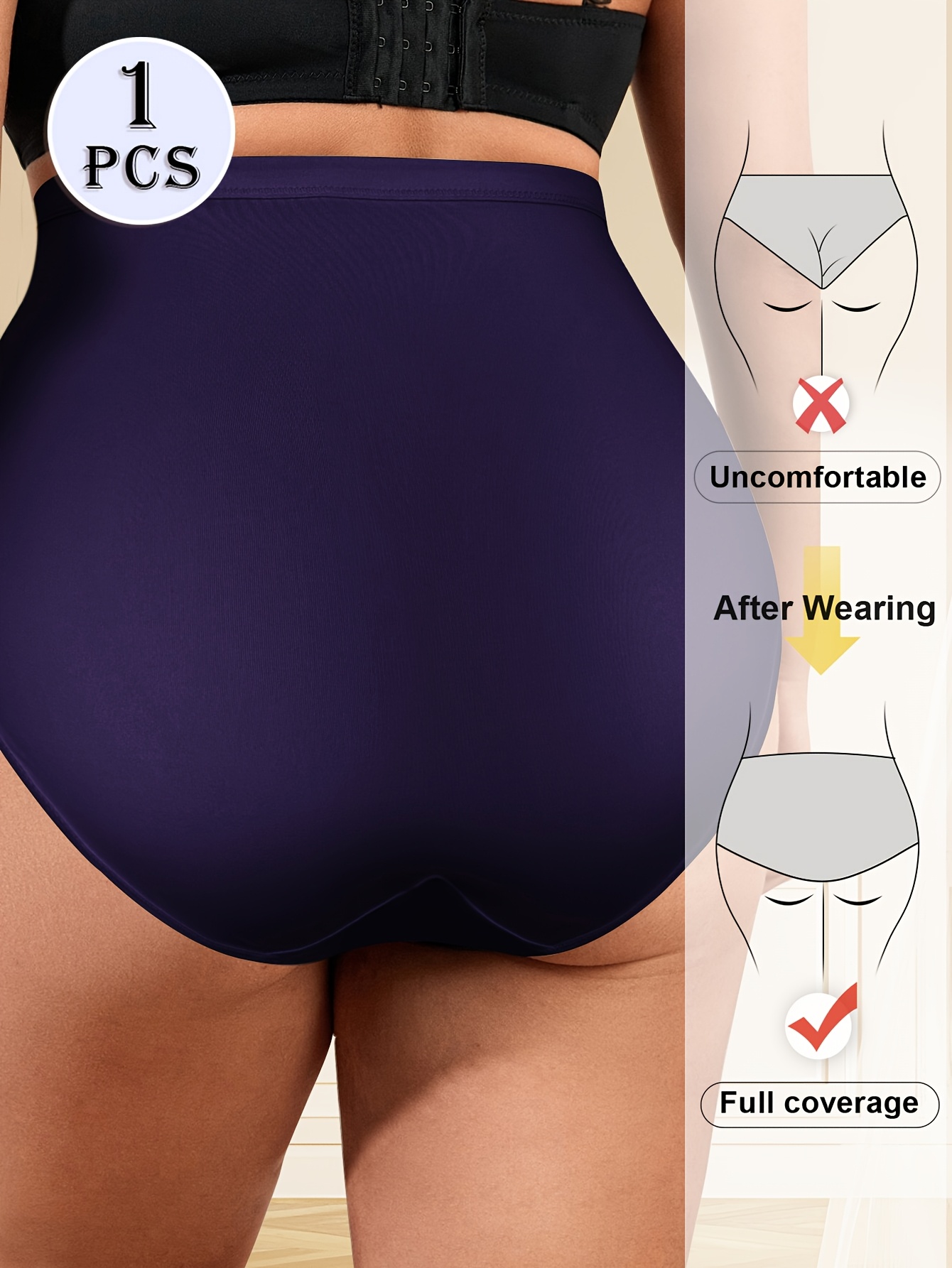 MIOTAN High-Waist Tummy Control Shapewear Panties for Women, Plus Size, Seamless, Comfort Fit, Butt Lifting, Breathable Polyester Blend, Black, Plus Size Panties