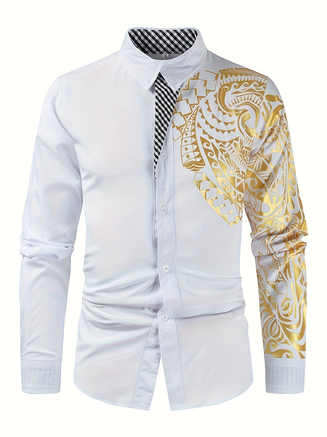 Men's Casual Long Sleeve Fashionable Golden Tribal Pattern Print Shirt Slim Fit Dress Shirt For Party evening Out