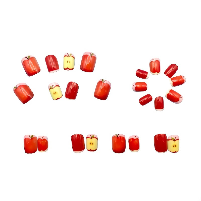 TEMU 24 piezas de calcomanías de uñas 3D cuadradas cortas para mujeres, uñas postizas realistas para pegar con acabado , adecuadas para uso diario,