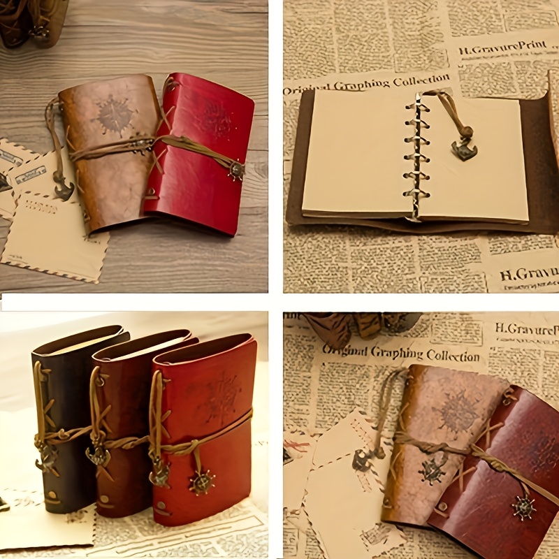 A Vintage Leather Notebook with a Matte Finish - Features an Antique Pirate-Themed Maritime Compass Design, Hardbound Writing Journal with a Metal Clasp And Spiral Binding.